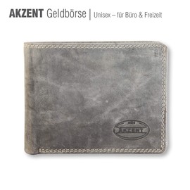 Akzent Men's Genuine Leather Wallet - 11 Card Slots - Vintage Used Look, lightgrey, coin purse