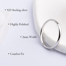 CANDYFANCY 2mm Sterling Silver Wedding Band Ring for Women Polish Plain Dome Comfort Fit Classic Minimalist Pinky Ring Size 4.5