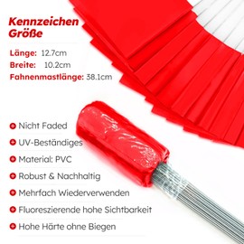 Zozen 100 Pack Red PVC Marker Flags, 38 x 10 x 13 cm, Pole Mount, Ideal for Construction, Landscaping, Pet Training, Utility Construction,Used in conjunction with the distance measuring wheel.