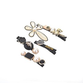 5 SET Rhinestone Hair Clips Pins Girls Women's Black Tone Barrette Accessories