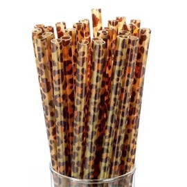 16 Pcs Leopard Print Reusable Drinking Straws Safari Themed Party Decorations Party Straws Party Favours (Brown)