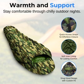 SereneLife Backpacking Sleeping Bag Camping Gear, Mummy Sleeping Bag for Adults/Teens w/Pillow and Bag, Outdoor Lightweight Weather Proof Sleeping Bag for Camping, Hiking Traveling, Camouflage