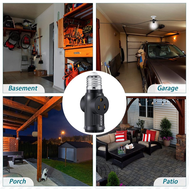Feekoon 2 Pcs 3 Prong Light Socket Adapter, E26 Light