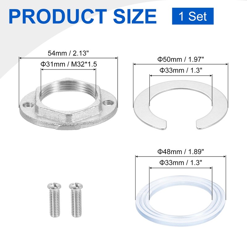 uxcell Female Thread Hex Lock Nut M32 x 1.5 Stainless