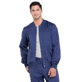 Cherokee Men Scrubs Jacket Workwear Core Stretch Snap Front Plus Size WW330, 4XL, Navy