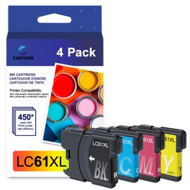 LC61 High Yield Ink Cartridges (Black/Color, Pack of 4) Compatible for Brother LC61XL LC65 LC61BK LC61C LC61M LC61Y Ink Cartridge use with MFC-490CW MFC-495CW MFC-6490CW MFC-6890CDW Printer