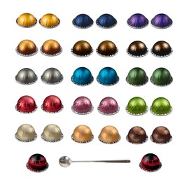 Variety Discover 32 Capsules Pods BULK Pack with Spoon /16 Assorted Flavors, 2 of each flavor Capsules Pods/Coffee & Espresso Coffee Mix Capsules Pods Pack (32, Capsules Pods)