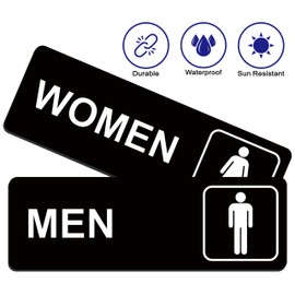 Restroom Sign – Commercial Men’s and Women’s Restroom Sign – Modern Bathroom Door Plaque (2-Pack), Premium Frosted Acrylic Material, Super Strong Self-Adhesive, Quick Installation, Suitable for Home and Business Use (9 x 3 Inches, Black)