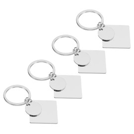 PATIKIL 4 Pieces Metal Stamping Blanks Metal Keychain Blanks Square Die Cut Label Blanks Stainless Steel DIY Round Name Tags for Laser Engraving Silver Tone
