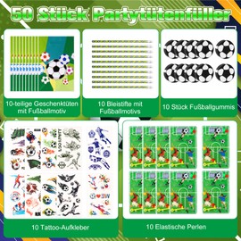 Kaisibum Football Party Bags Boys Set, 50 Pieces Football Party Bags Children with 10 Football Pencils 10 Football Erasers 10 Stickers 10 Gift Bags 10 Pinball Game Football Games