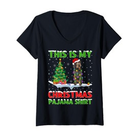 Womens German Wirehaired Pointer Dog This Is My Christmas Pajama V-Neck T-Shirt