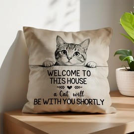 CosxHabitat Funny Cat Pillow Covers 18x18 Inch, Vintage Pet Cushion Case for Couch Bed Decor, Gift for Women Cat Lovers