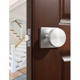 Tinewa 1 Pack Brushed Nickel Interior Passage Door Knob, Handle for Closet and Hallway Doors, Heavy Duty Square Non-Locking Door Knob, Keyless Door Knobs on Square Rose