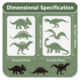 2 Pack Dinosaur Stencils for Painting A4 Size Reusable Plastic Dinosaur Stencils for Painting on Wall Wood Furniture Fabric Canvas, DIY Craft Stencil