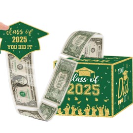 Graduation Gifts for Her Him: Graduation Money Box for Cash Gift Pull, High School College Funny Grad Gifts for Women Men, Graduation Decorations Class of 2025 Party Supplies, Green & Gold