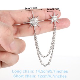 Rhinestone Star Brooch Pins Sparkling Star Burst Chain Brooch Pin Crystal Rhinestone Snowflake Silver Stars Lapel Chain Tassel Lapel Pin for Women Men, Dress, Suit, Coats, Shawls, Wedding Parties
