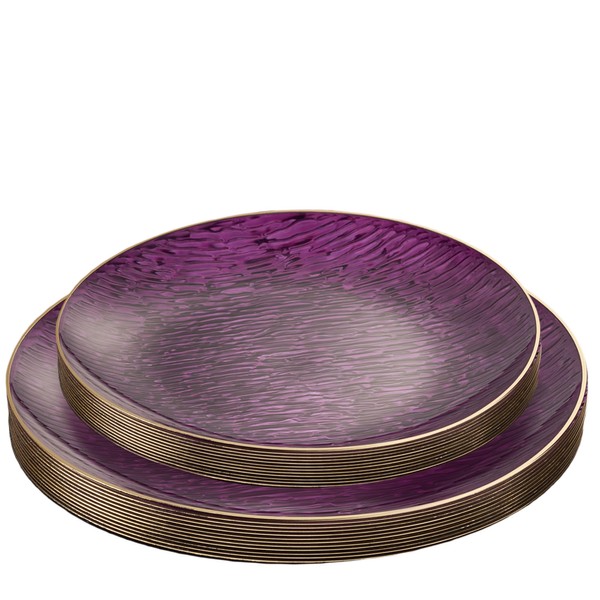 PLASTICPRO 24 Pieces Elegant Plastic Plates for Party Purple with
