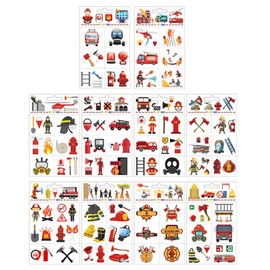 Tattoo Children's Fire Brigade Set - 10 Sheets Skin-Friendly Temporary Tattoos for Children Boys - Firefighter, Fire Engine & More - Perfect for Birthday Parties & Party Decoration