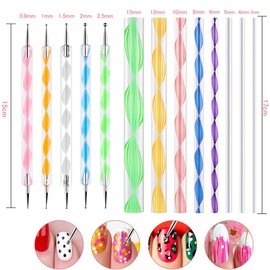 Samcos Dot Drawing Tools, Double-Ended Uses, Dot Stick, Nail Brush, Nail Design, For Beginners, Stippling Tool, Manicure Supplies, Safe Design for Children (Set of 13)