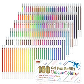 Gel Pen Refills, Shuttle Art 180 Colors (No Duplicates) Gel Pen Refills, 7 Color Types for Kids Adults Coloring Books Drawing Doodling Crafts Scrapbooking Journaling