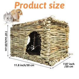 Hamiledyi 3PCS Grass House for Rabbit, Edible Bunny Hut Natural Grass Woven Foldable Pet Play Hideaway Hay Mat Chew Toys for Guinea Pig Hamster Chinchilla, Safe Cozy Sleep 11.8x7.87x7.87 inches