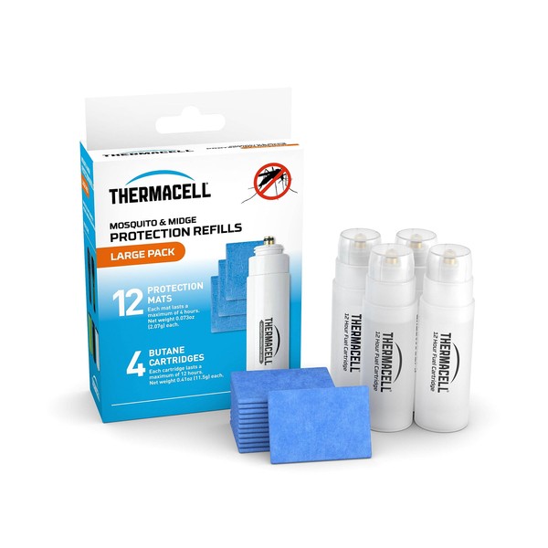 Thermacell Midge and Mosquito Protector Large Refill Pack 12 Mats and 4 Gas Compatible All Thermacell Fuel Powered protectors