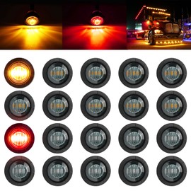 PSEQT 3/4 Inch Trailer Marker LED Lights, Side Clearance Indicators Tail Light Waterproof for Trailer Truck Car Bus Van Pickup RV Wrangler ATV UTV Boat (20pcs Smoked Lens Red & Amber LED)