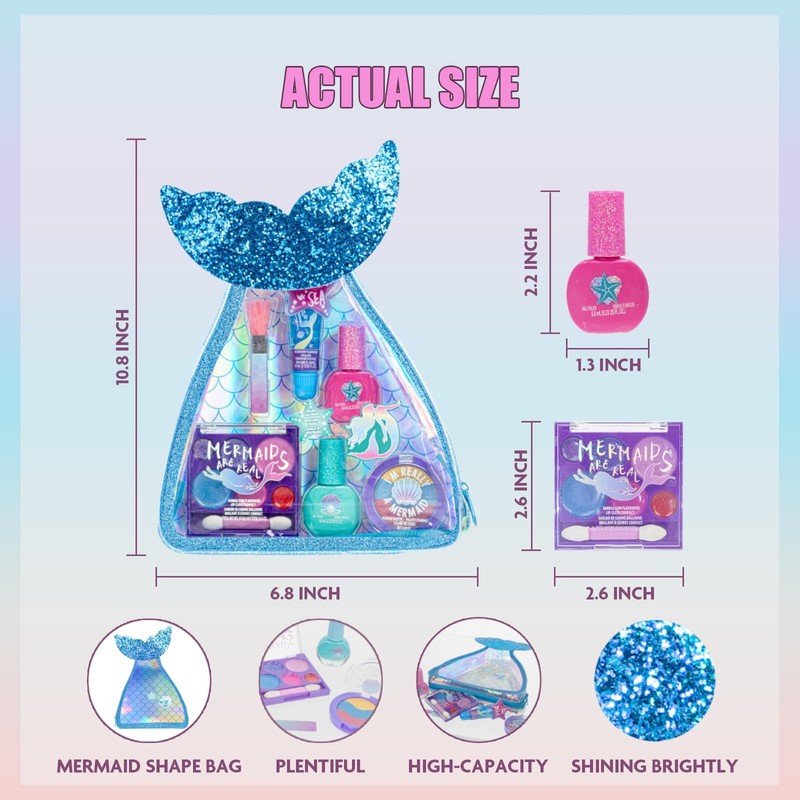Townley Girl Children's Make-up Set with Mermaid Beauty Bag