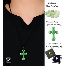 Natural Jade Cross Necklace, Genuine Hand Carved Pendant, Promotes Physical, Emotional, Spiritual Benefits