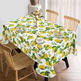 Arquiel Lemon Leaves Rectangle Tablecloth, Wipeable PVC Summer Yellow Tablecloth Waterproof Oil-Proof Table Cover for Home Kitchen Dining Party Decoration, 152x152cm
