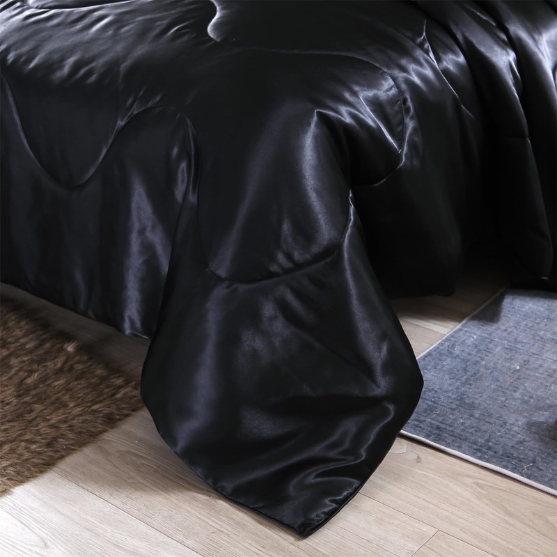 Holawakaka Solid Satin Silk Like Quilt Set Luxury Ultra Soft