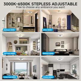 VOLISUN Low Profile Ceiling Fans with Lights and Remote, 15.7in Fandelier Ceiling Fan with Light, 3000K-6500K Dimmable Bladeless LED Fan Light, Black Flush Mount Ceiling Fans with Lights for Bedroom