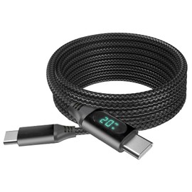 BoxWave Cable Compatible with JBL Tune 510BT - PowerDisplay PD Cable (6ft) - USB-C to USB-C (100W), LED Wattage Info Extra Long Braided Nylon - Jet Black