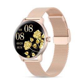 LUNIQUESHOP LSFIT Smartwatch Damen Rund Armbanduhr mit personalisiertem Bildschirm | Schrittzähler Uhr Damen | Blutdruckmessung | Schlaftracker Fitness Tracker kompatibel mit Android/IOS Rosegold