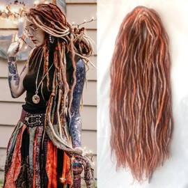 22 Inch Wool Double Ended Dreadlock Extensions,15 Strands DE Ends Mixed Brown Synthetic DE Dreads Thin Soft Fake Dreads Hippie Style Dreadlock for Women