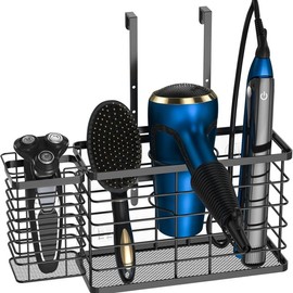 Hair Tool Organizer Dryer Holder, 3 in 1 Blow Bathroom Organizer Wall Mounted/Cabinet Door for Flat Iron, Curling Straightener, Care & Styling Tools Storage Basket - Color: Black