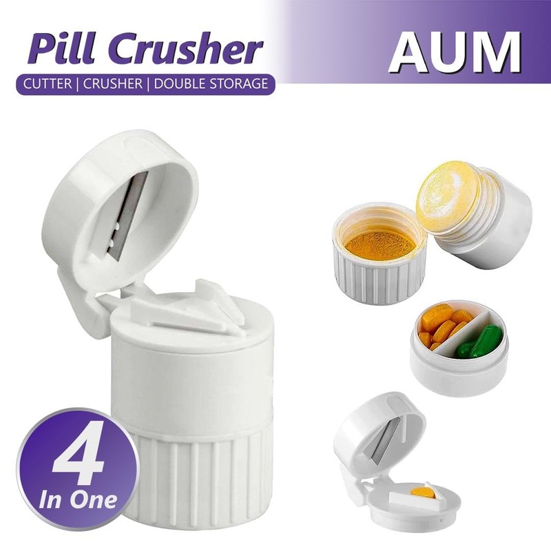 Pill Crusher/Cutter/Double syorage 4in one-Ergonomic & Durable Tablet Crusher for