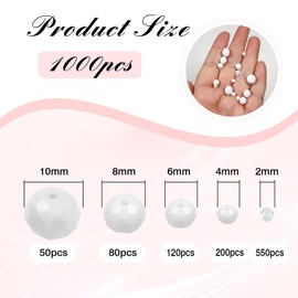 TOAOB 1000 Pieces Facet Beads, White, 2 mm, 4 mm, 6 mm, 8 mm, 10 mm, Glass Crystal Beads, Faceted Glass Beads for Bracelets, Necklaces, Earrings, Jewellery Making