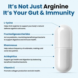 Clear Probiotics Lysine Cold Sore Treatment for Lips – with Lactobacillus Rhamnosus, Acidophilus and Vitamin C – Cold Sore Supplement for Lip & Skin Health, Immune Support & Prevention – 180 Capsules