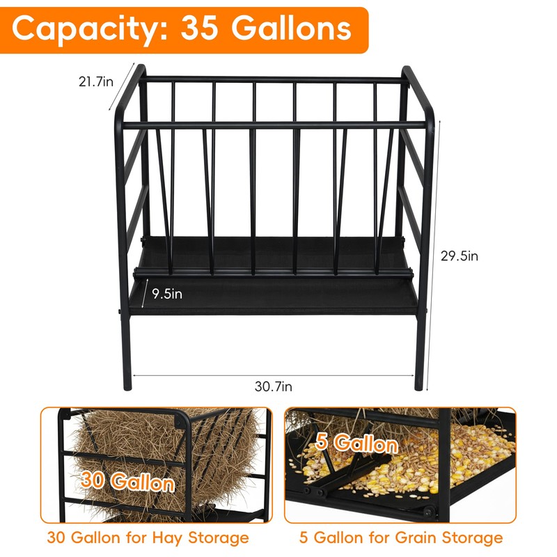 WYJREES Hay Feeder for Goat, 35 Gallon Heavy-Duty Livestock Feeder