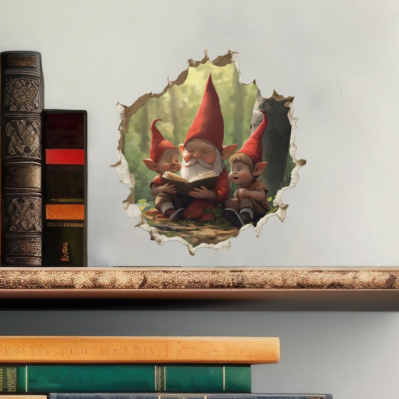 Parent and Child Gnome Reading - Wall Hole 3D Wall