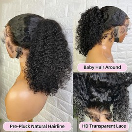 Alidiamond 360 ‌Kinky Curly Wig Full Lace Front Wigs Human Hair 20 Inch HD Transparent 360 Frontal Curly Human Hair Wig 180% Density Pre-Plucked Brazilian Deep Curly Glueless Wigs For Black Women