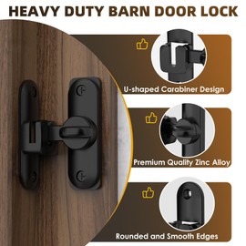 Anobeyi 90/180 Degree Barn Door Lock & Latch, Zinc Alloy Sliding Flip Lock Hardware for Cabinet, Bathroom, Garage, Wooden Fence, Pet Gate, Shed (Black - 1Pack)