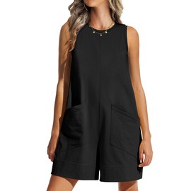 ANRABESS Womens Romper Casual Loose Sleeveless 2025 Summer One Piece Outfit Crewneck Short Jumpsuit Overall Outfits & Pockets Black Large