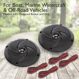 Pyle Marine Waterproof Speakers 6.5” - Low Profile Slim Style Wakeboard Tower and Weather Resistant Outdoor Audio Stereo Sound System with LED Lights and 240 Watt Power - 1 Pair in Black - PLMRS63BL