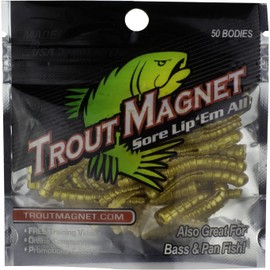 Leland's Lures Trout Magnet 50-Pack Split-Tail Grub Body Pack, Also Great for Bass and Panfish, Mealworm Gold