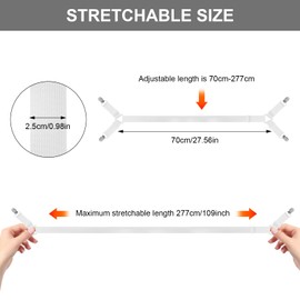 4 Bed Sheet Straps Adjustable Elastic Bed Sheet Holder with Metal Clip Elastic Bed Sheet Fasteners 70-280 cm Bed Sheet Straps for Wrinkle-Free Sheets, Mattress Protectors, Sofa Covers, Tablecloths
