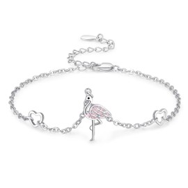 TANGPOET Flamingo Bracelet for Women 925 Sterling Silver Flamingo Jewelry Gifts for Birthday Christmas Valentines Mothers Day,7"+2" Adjustable Chain