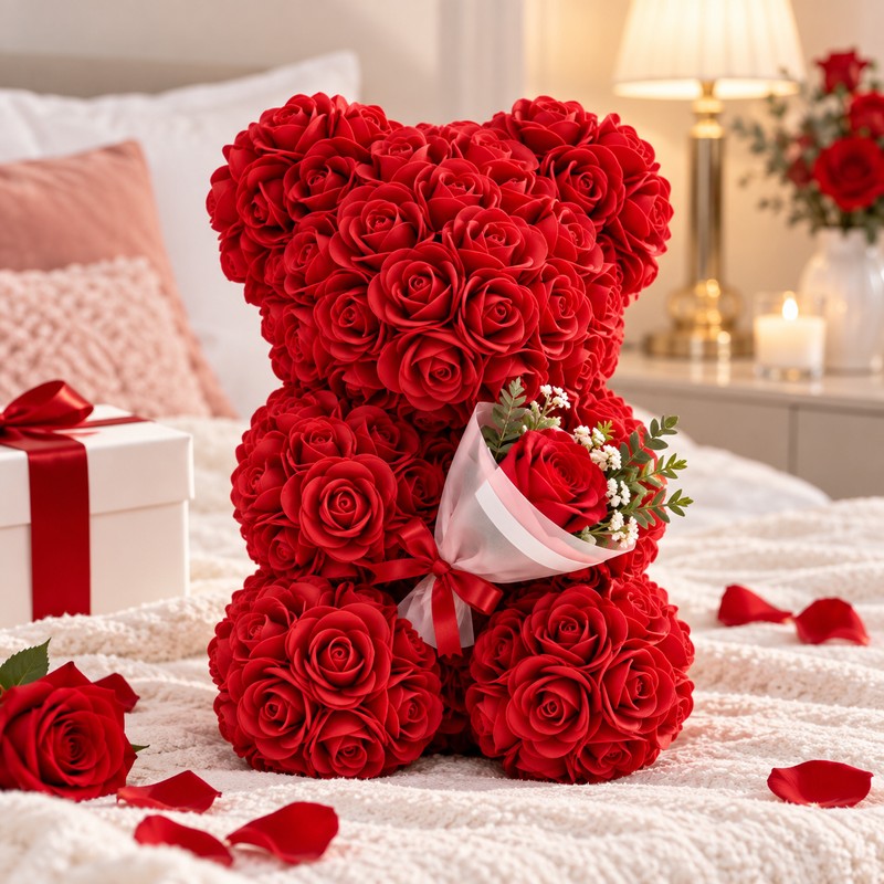 Rose Teddy Bear for Romantic Gifts – Artificial Rose Bouquet