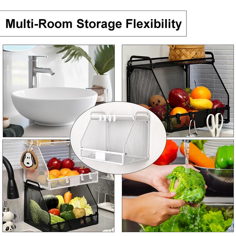 QUELIEN Stackable Hanging Fruit Basket for Kitchen Wall – White